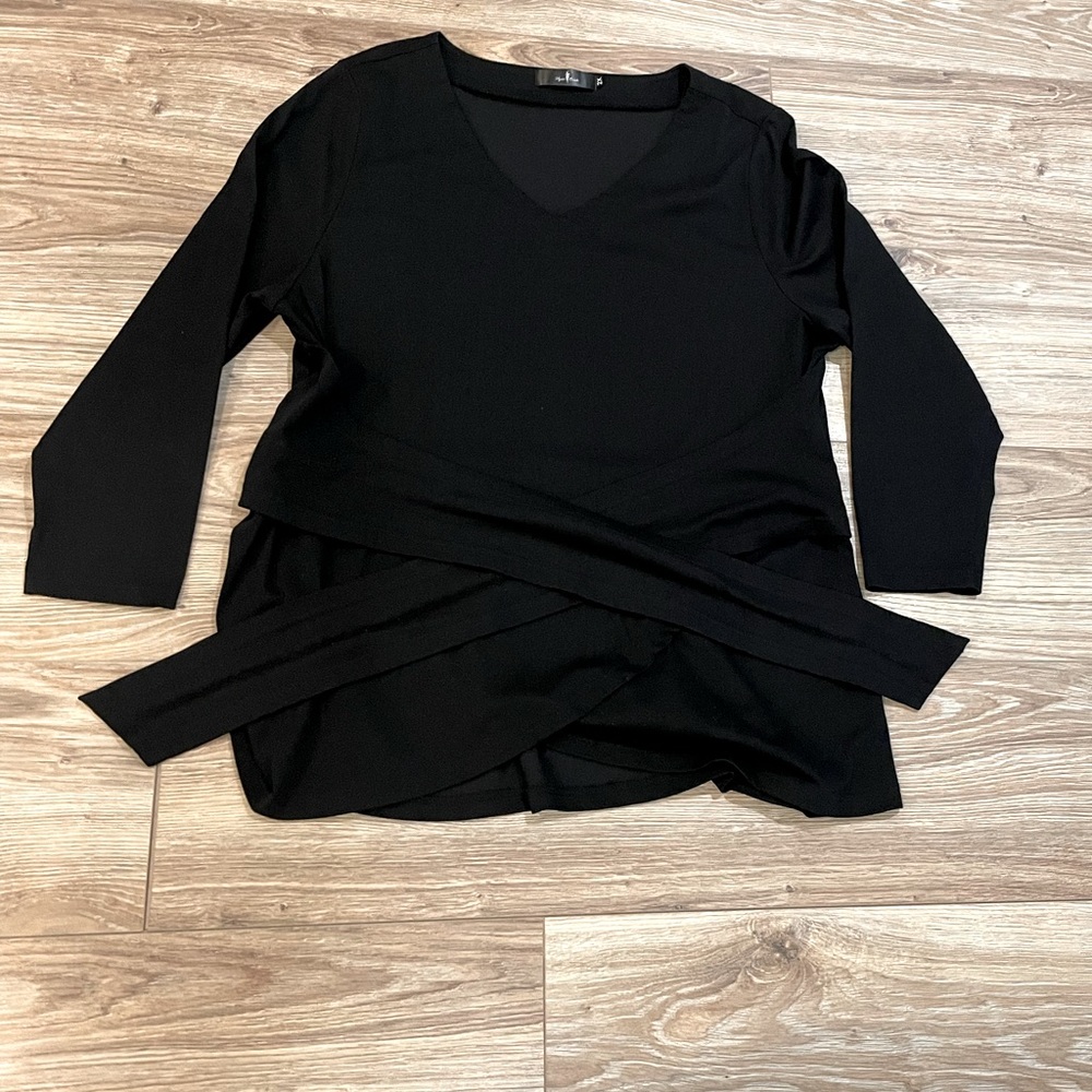 Agnes Orinda - Black Quarter Sleeve Peplum Blouse with Waist Tie Detail